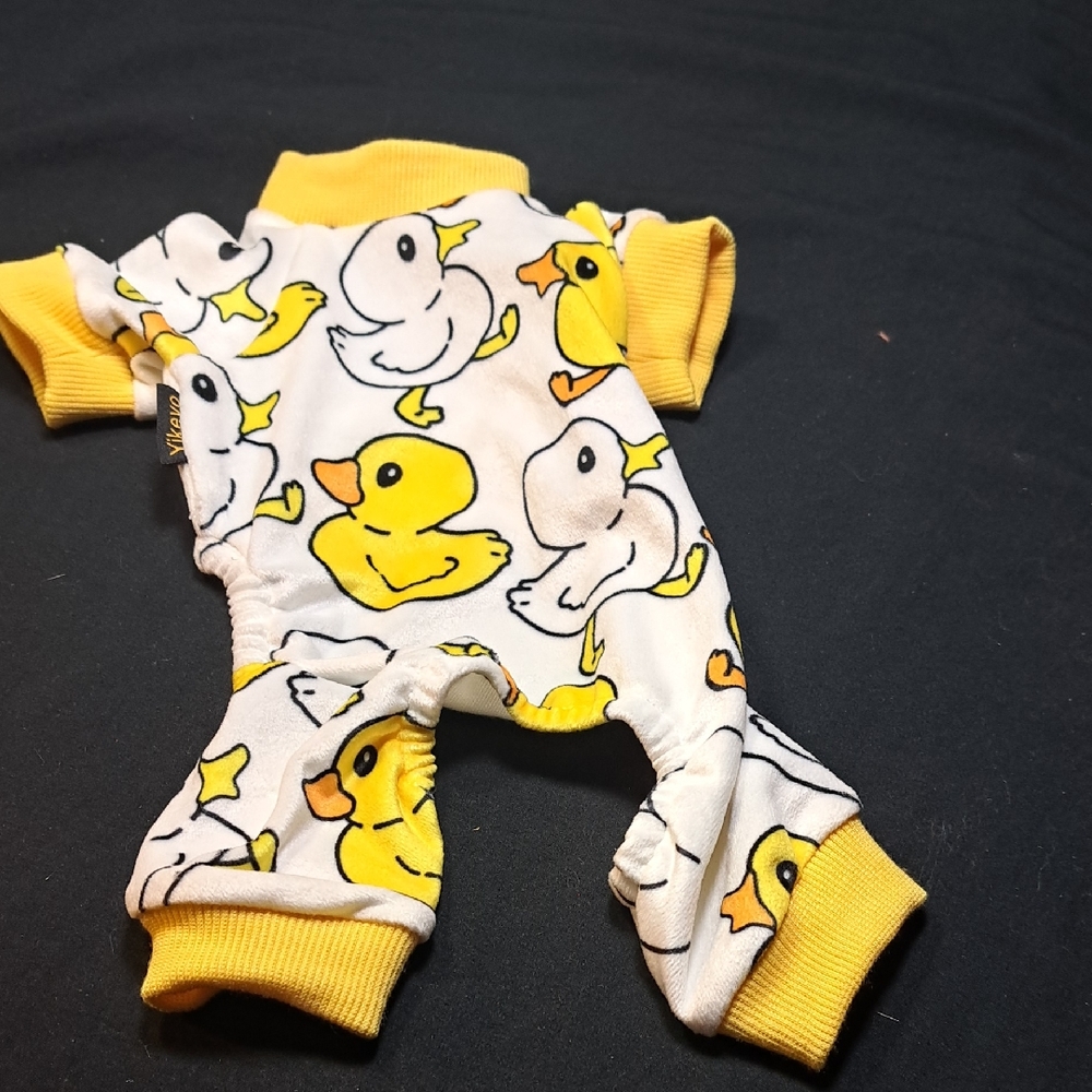 Yellow Duck Print Dogs  One Piece Jamies